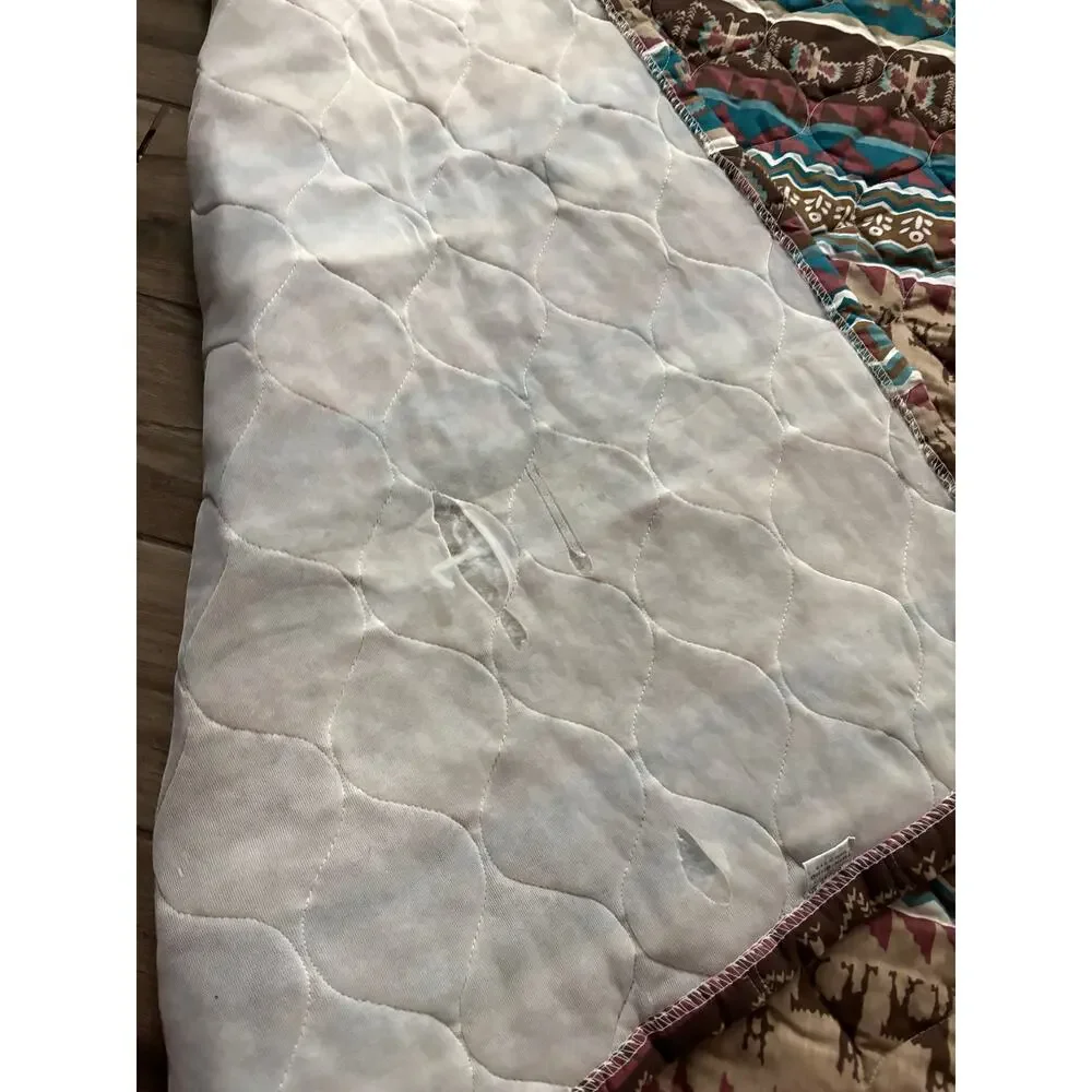 VTG Twin Size Western Aztec Quilt Blanket Throw‎ Turquoise Brown Southwest USA